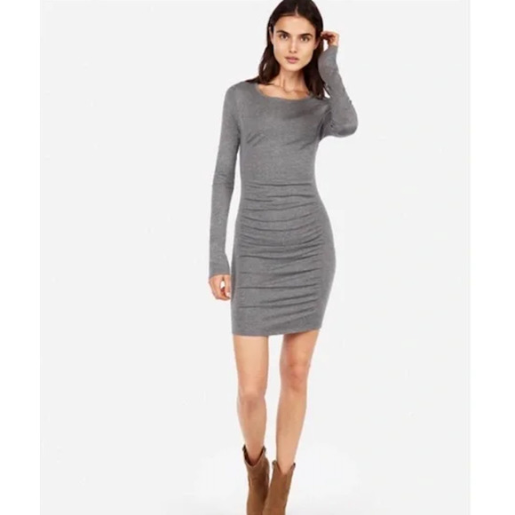 Express Dresses & Skirts - NWOT Express Solid Ruched Sweater Dress in Heather Gray - Size Small [A17]